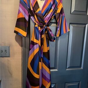 Striped Wrap Maxi Dress in Purple & Orange Tones